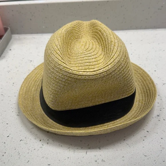 Straw Fedora Hat with Black Band - Yellow - Picture 3 of 4